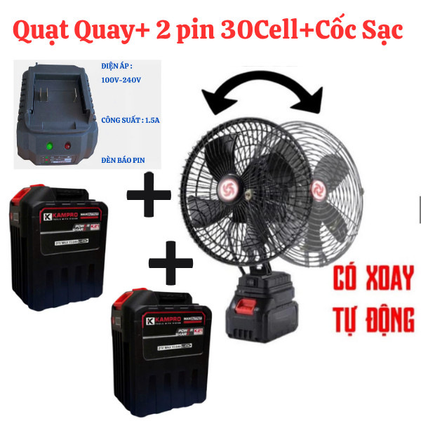 Quạt Tích Điện Mini Để Bàn-Pin 30 Cell Chuẩn Đế Pin 21V 2 Mức Gió, Sử Dụng 3-5 Tiếng, Kích Thước 8 Inch -Bảo Hàn