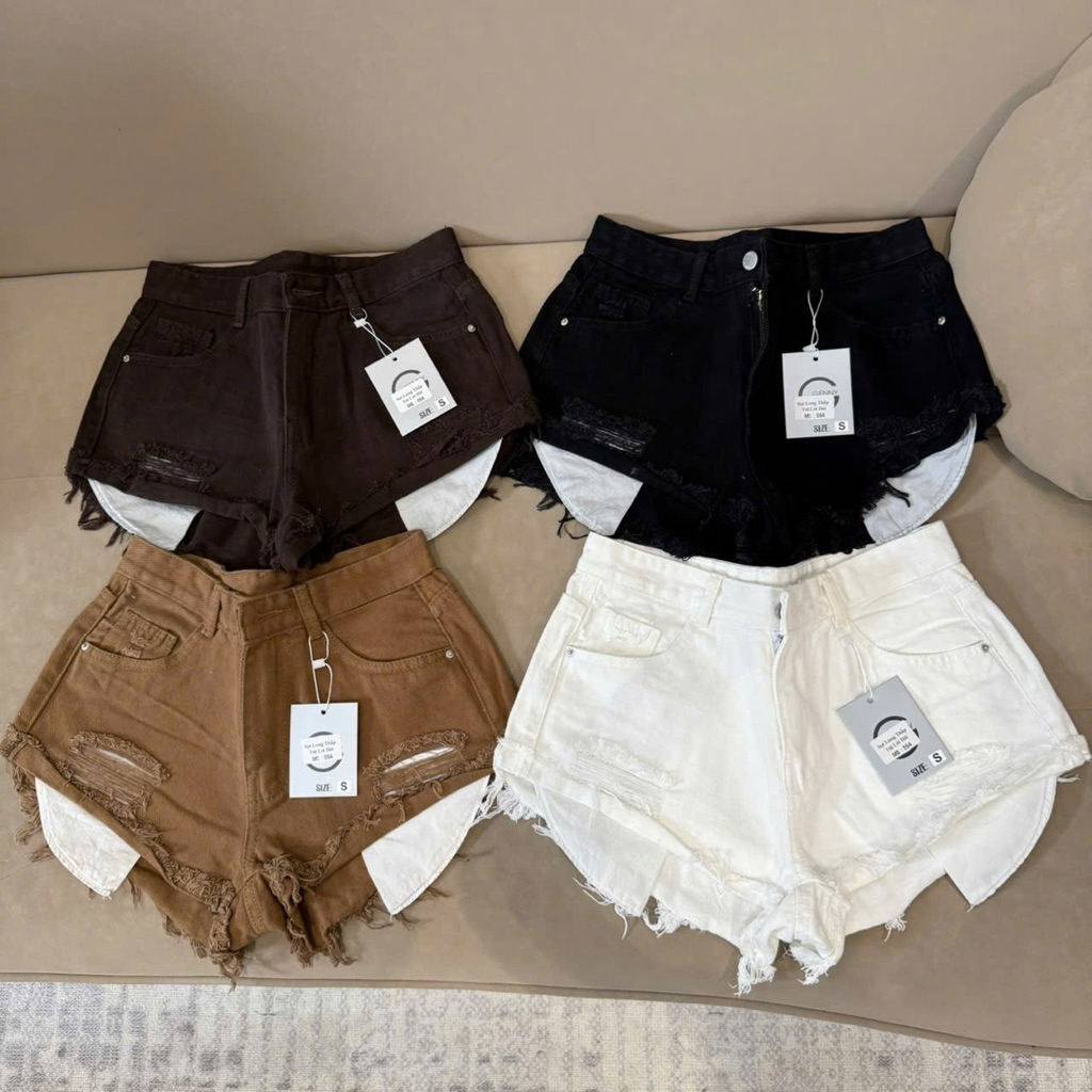 Quần Short Jeans Nữ Quần Bò Nữ Lưng Cao Túi Dài Đủ Màu Chất Vãi Dày Dặn
