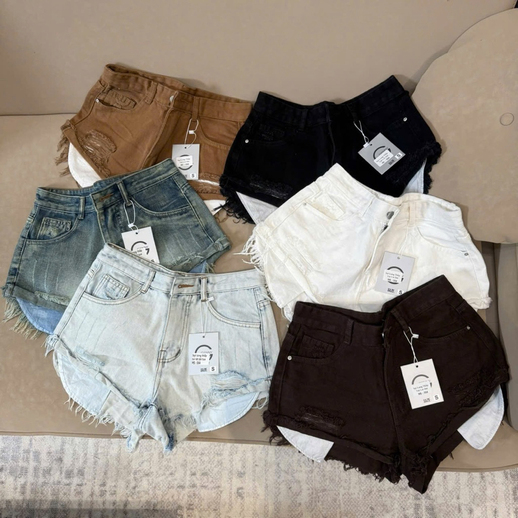 Quần Short Jeans Nữ Quần Bò Nữ Lưng Cao Túi Dài Đủ Màu Chất Vãi Dày Dặn
