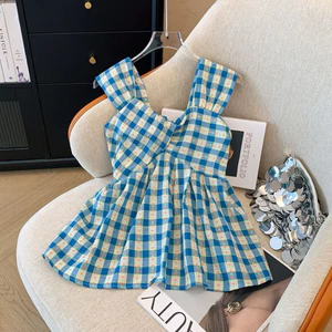 Áo Kiểu Nữ Babydoll Hai Dây Bản To Họa Tiết Caro Xanh Dáng Xòe Thời Trang Hè Phong Cách Hàn Quốc