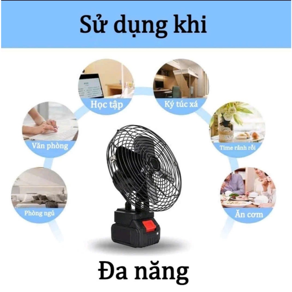 Quạt Tích Điện Lồng Sắt Để Bàn Tiện Lợi Size 8 Inch Loại 4 Cánh, 2 Chế Độ Gió (Có Phân Loại Quay) BH 12T