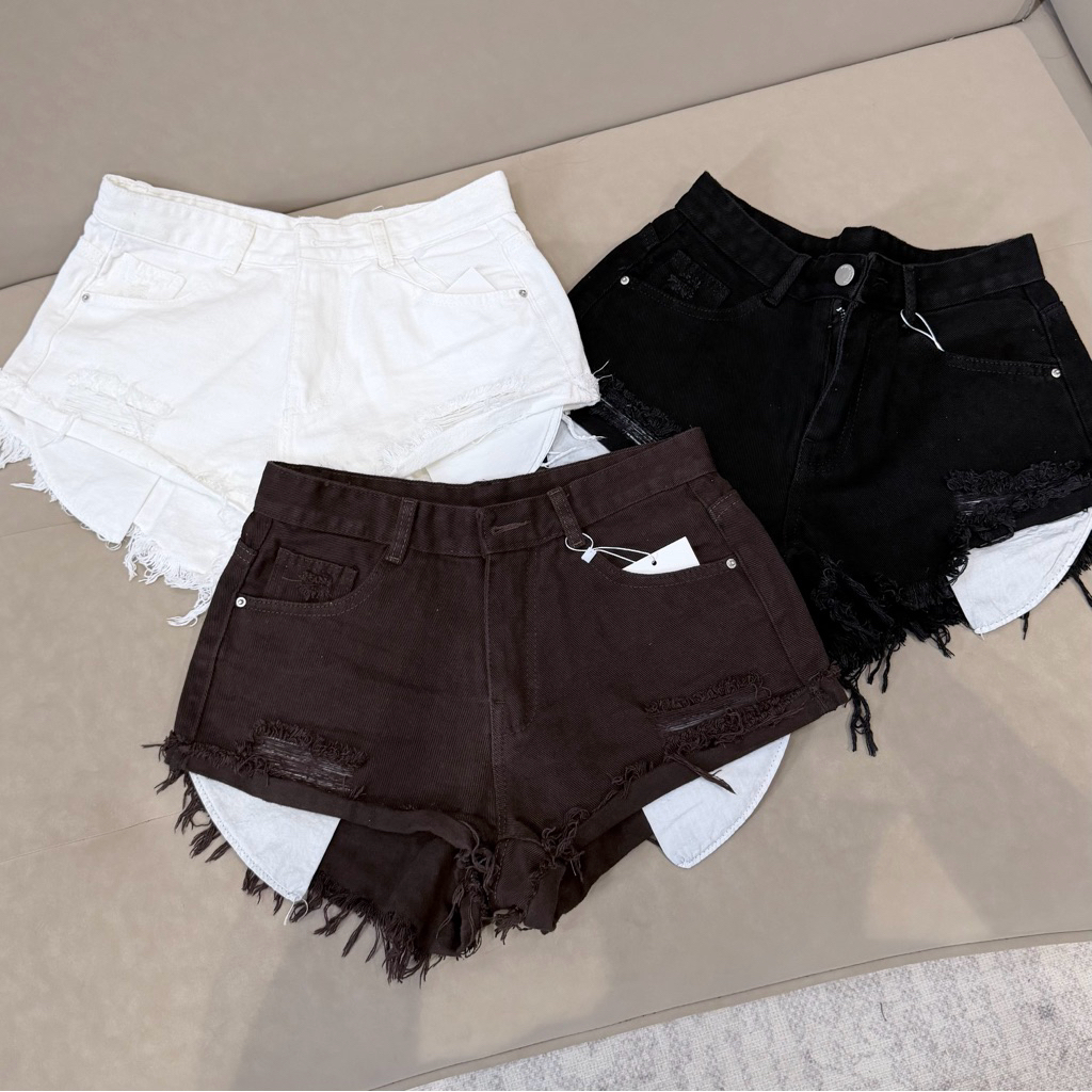 Quần Short Jeans Nữ Quần Bò Nữ Lưng Cao Túi Dài Đủ Màu Chất Vãi Dày Dặn