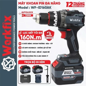 Máy Khoan Pin Rút Lõi Workfix WF-ID160AK, Lực siết 160Nm - Tạo Xung - Antikickback - Không chổi than