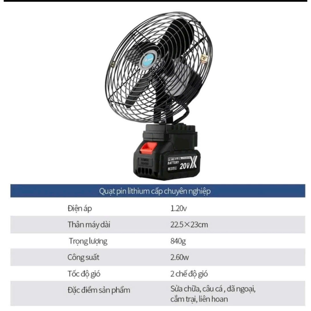 Quạt Tích Điện Lồng Sắt Để Bàn Tiện Lợi Size 8 Inch Loại 4 Cánh, 2 Chế Độ Gió (Có Phân Loại Quay) BH 12T