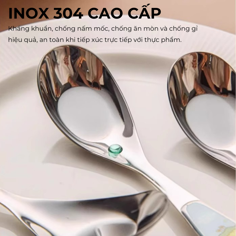 Thìa Ăn Trẻ Em Inox 304 Hoạt Hình Maruko Lòng Sâu Cao Cấp – Muỗng Ăn Dặm Cho Bé Chống Rơi Vãi, An Toàn Và Bền Đẹp | 321