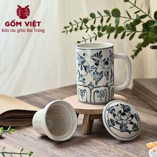 Cốc, ly uống trà kèm lõi lọc nhiều họa tiết vẽ tay thủ công cao cấp - Gốm sứ Bát Tràng - Gốm Việt