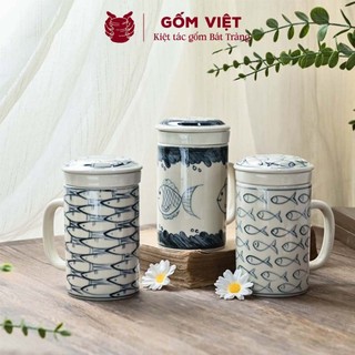 Cốc, ly uống trà kèm lõi lọc nhiều họa tiết vẽ tay thủ công cao cấp - Gốm sứ Bát Tràng - Gốm Việt
