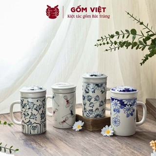 Cốc, ly uống trà kèm lõi lọc nhiều họa tiết vẽ tay thủ công cao cấp - Gốm sứ Bát Tràng - Gốm Việt