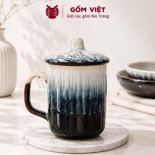 Cốc, ly kèm nắp uống trà, uống nước gốm sứ Bát Tràng 350ml men hỏa biến – Quà tặng cao cấp, ý nghĩa