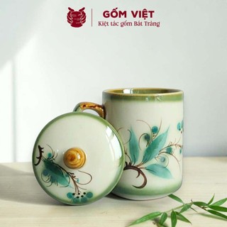 Cốc, ly kèm nắp uống trà, uống nước gốm sứ Bát Tràng 350ml vẽ tay thủ công – Quà tặng cao cấp – Gốm Việt Pottery