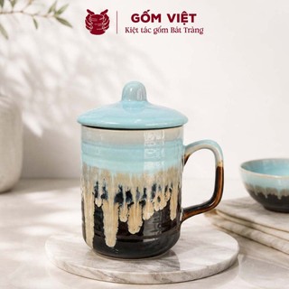 Cốc, ly kèm nắp uống trà, uống nước gốm sứ Bát Tràng 350ml men hỏa biến – Quà tặng cao cấp, ý nghĩa