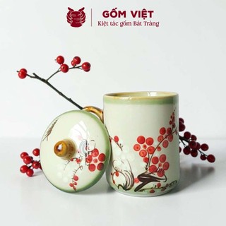 Cốc, ly kèm nắp uống trà, uống nước gốm sứ Bát Tràng 350ml vẽ tay thủ công – Quà tặng cao cấp – Gốm Việt Pottery