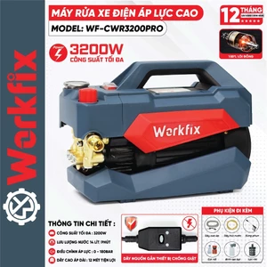 Máy rửa xe có chỉnh áp WORKFIX WF-CWR3200PRO, Cống suất 3200w - 180bar - Đông cơ dây đồng