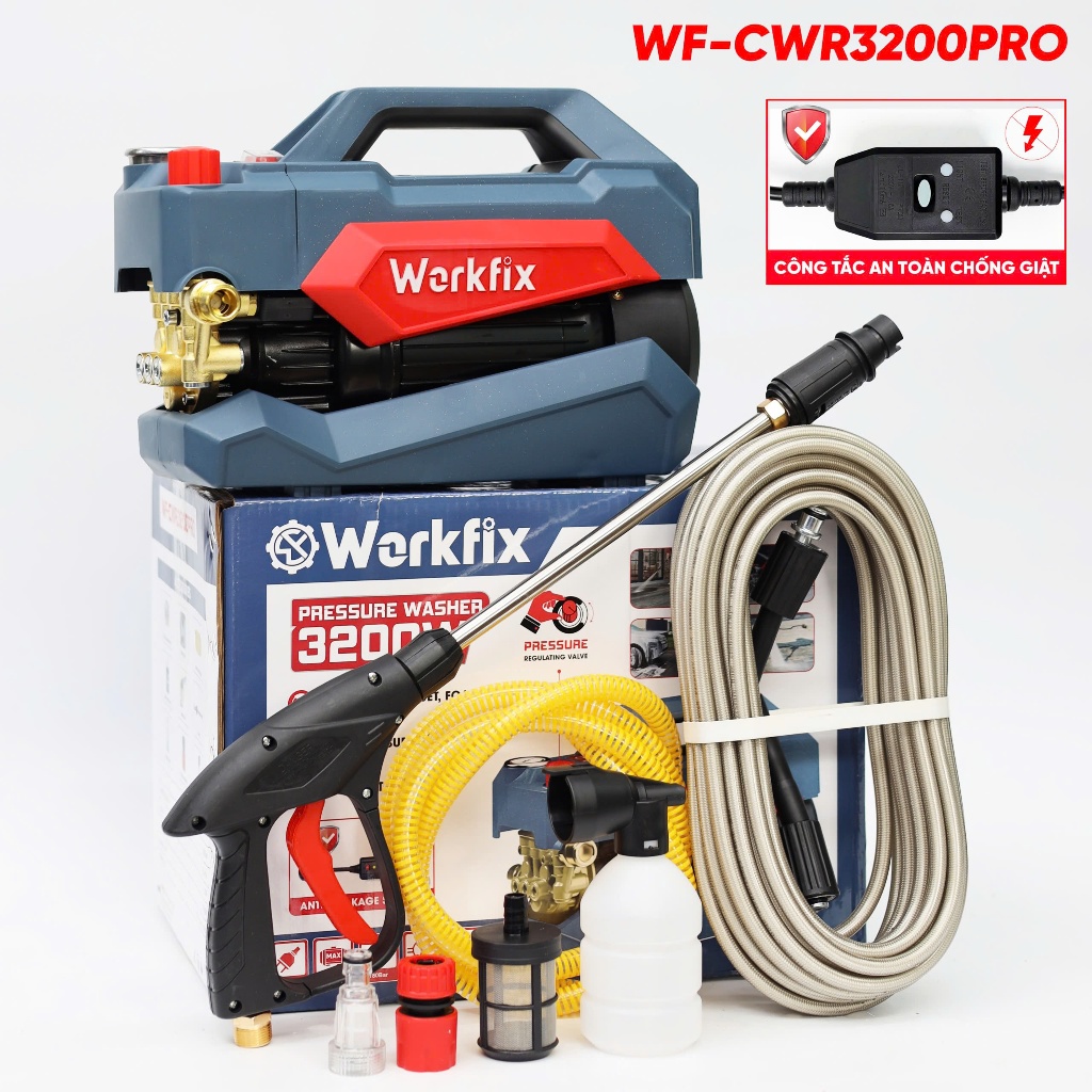 Máy rửa xe có chỉnh áp WORKFIX WF-CWR3200PRO, Cống suất 3200w - 180bar - Đông cơ dây đồng