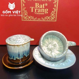 Bộ phin pha cà phê men hỏa biến kèm cốc nhiều họa tiết thủ công để pha coffee - Gốm sứ Bát Tràng - Gốm Việt Pottery