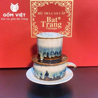 Bộ phin pha cà phê men hỏa biến kèm cốc nhiều họa tiết thủ công để pha coffee - Gốm sứ Bát Tràng - Gốm Việt Pottery