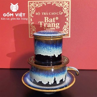 Bộ phin pha cà phê men hỏa biến kèm cốc nhiều họa tiết thủ công để pha coffee - Gốm sứ Bát Tràng - Gốm Việt Pottery