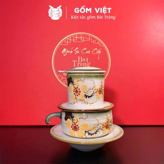 Bộ phin pha cà phê men vẽ kèm cốc nhiều họa tiết thủ công để pha coffee - Gốm sứ Bát Tràng - Gốm Việt