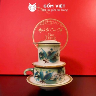 Bộ phin pha cà phê men vẽ kèm cốc nhiều họa tiết thủ công để pha coffee - Gốm sứ Bát Tràng - Gốm Việt