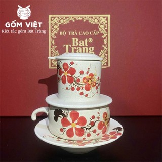 Bộ phin pha cà phê men vẽ kèm cốc nhiều họa tiết thủ công để pha coffee - Gốm sứ Bát Tràng - Gốm Việt