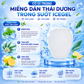 Miếng Dán Thái Dương Trong Suốt ICEGel Hộp 8 Miếng Chống Sau Tàu Xe, Giảm Đau Đầu (Hộp 08 Miếng)
