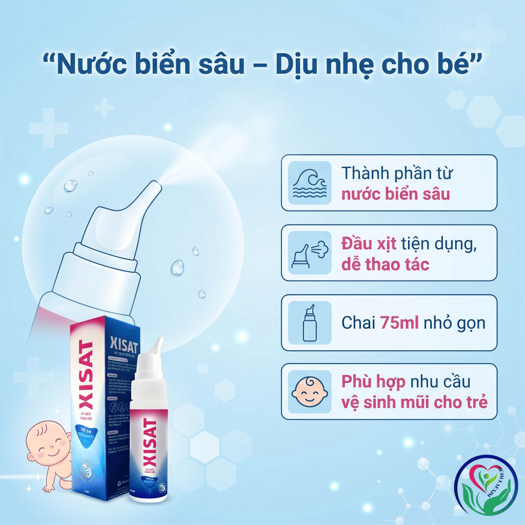 Dung dịch xịt rửa mũi Xisat trẻ em 75ml nước biển sâu hỗ trợ vệ sinh mũi hằng ngày