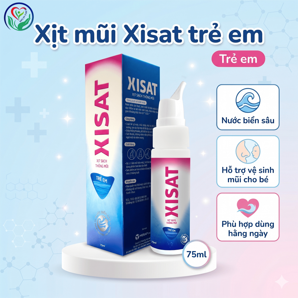 Dung dịch xịt rửa mũi Xisat trẻ em 75ml nước biển sâu hỗ trợ vệ sinh mũi hằng ngày