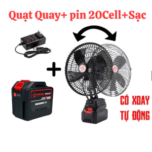 Quạt Tích Điện Mini Để Bàn-Pin 20 Cell Chuẩn Đế Pin 21V 2 Mức Gió, Sử Dụng 3-5 Tiếng, Kích Thước 8 Inch -Bảo Hàn