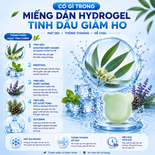 Miếng Dán Hydrogel Giảm Ho Hộp 6 Miếng, Làm Dịu Cổ Họng Chứa Tinh Dầu Thảo Mộc Tự Nhiên, An Toàn Cho Trẻ Em & Người Lớn