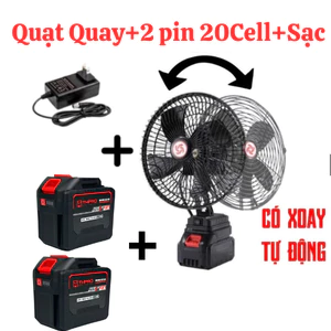Quạt tích điện pin trâu-Chân Pin Phổ Thông 2 Chế Độ, 20 Cell Pin Chuẩn Lõi-Bảo Hành 24 Tháng