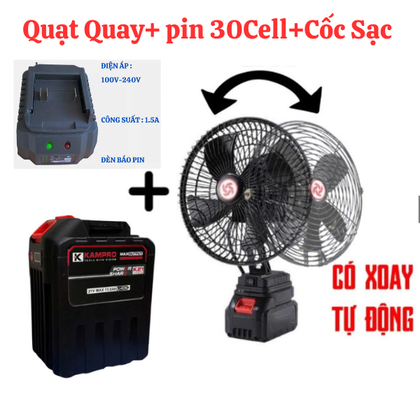 Quạt Tích Điện Mini Để Bàn-Pin 30 Cell Chuẩn Đế Pin 21V 2 Mức Gió, Sử Dụng 3-5 Tiếng, Kích Thước 8 Inch -Bảo Hàn