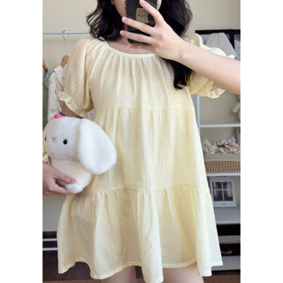 Đầm nữ xô muslin dáng ngắn cổ tròn tay bồng, váy mặc nhà (kèm quần bảo hộ) - đầm babydoll hoạ tiết xinh xắn | KNG.studio