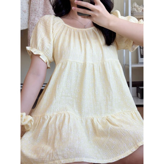Đầm nữ xô muslin dáng ngắn cổ tròn tay bồng, váy mặc nhà (kèm quần bảo hộ) - đầm babydoll hoạ tiết xinh xắn | KNG.studio