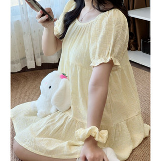 Đầm nữ xô muslin dáng ngắn cổ tròn tay bồng, váy mặc nhà (kèm quần bảo hộ) - đầm babydoll hoạ tiết xinh xắn | KNG.studio