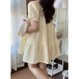 Đầm nữ xô muslin dáng ngắn cổ tròn tay bồng, váy mặc nhà (kèm quần bảo hộ) - đầm babydoll hoạ tiết xinh xắn | KNG.studio
