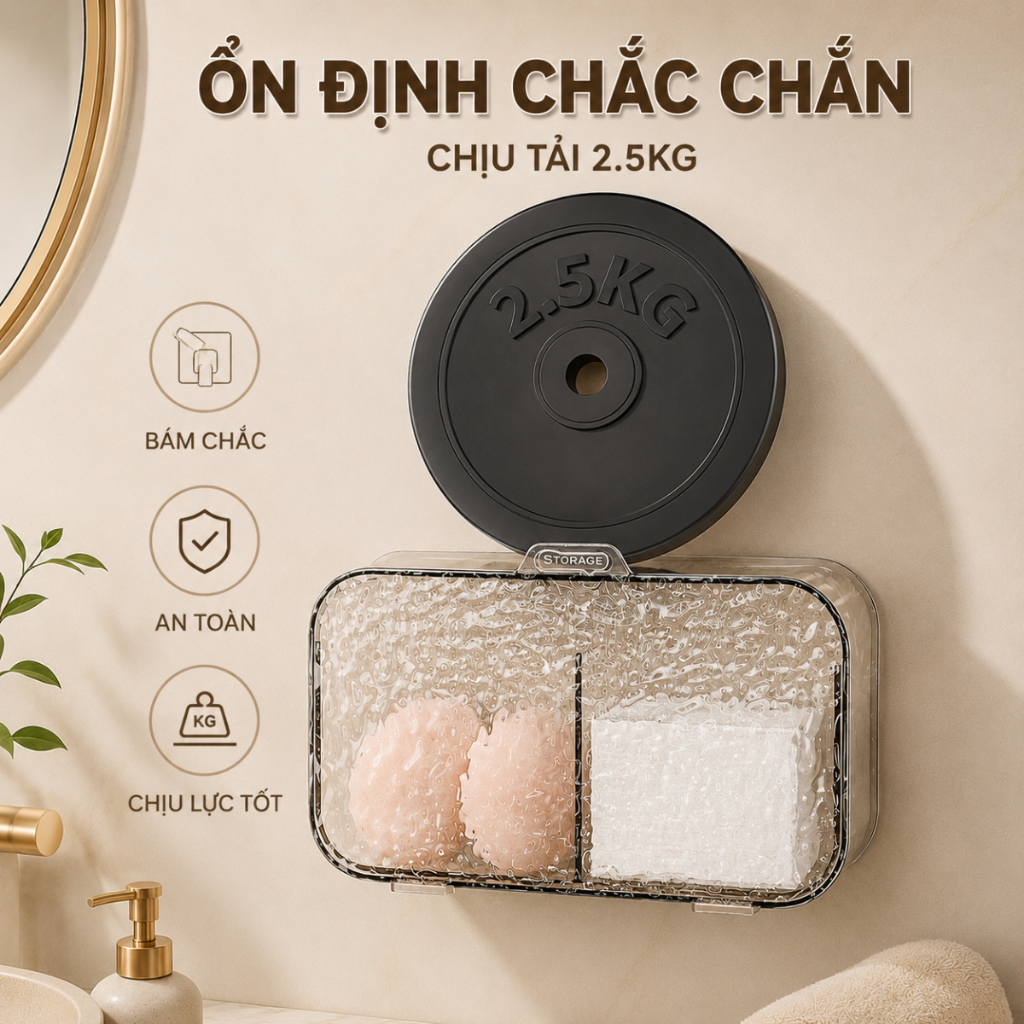 Hộp Đựng Bông Tẩy Trang Dán Tường 2 Ngăn Bằng Nhựa Trong Suốt, Hộp Đựng Tăm Bông, Kẹp Tóc Đa Năng