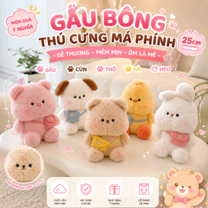 Gấu Bông Thú Cưng Má Phính Dễ Thương – Gấu, Thỏ, Heo Đeo Túi Xinh Xắn Phù Hợp Làm Quà Tặng Người Yêu