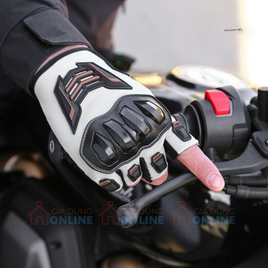 Găng tay biker phượt thủ thể thao hở ngón có gù nhựa bảo vệ toàn diện
