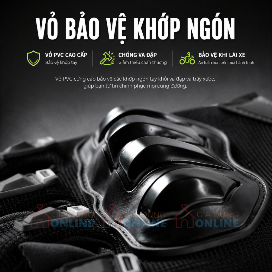 Găng tay biker phượt thủ thể thao hở ngón có gù nhựa bảo vệ toàn diện