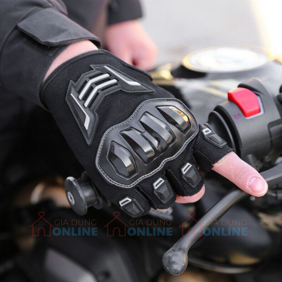 Găng tay biker phượt thủ thể thao hở ngón có gù nhựa bảo vệ toàn diện