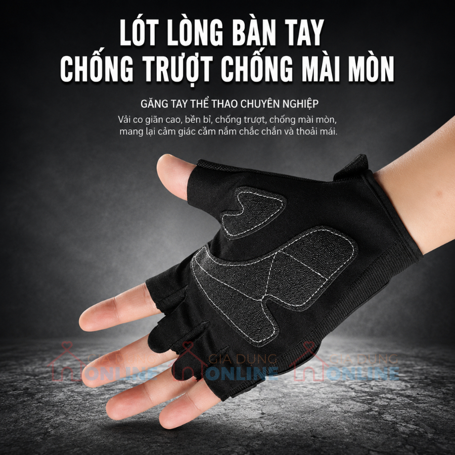 Găng tay biker phượt thủ thể thao hở ngón có gù nhựa bảo vệ toàn diện