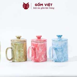 Cốc, ly uống trà, nước vân đá tay cầm chữ C có lõi lọc dung tích 350ml - Gốm sứ Bát Tràng - Gốm Việt