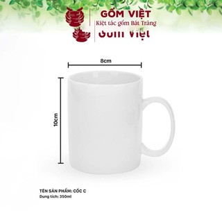 Cốc, ly uống trà, nước vân đá tay cầm chữ C có lõi lọc dung tích 350ml - Gốm sứ Bát Tràng - Gốm Việt