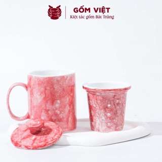 Cốc, ly uống trà, nước vân đá tay cầm chữ C có lõi lọc dung tích 350ml - Gốm sứ Bát Tràng - Gốm Việt
