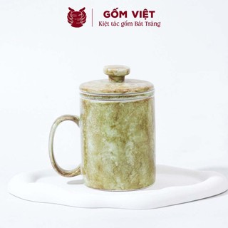 Cốc, ly uống trà, nước vân đá tay cầm chữ C có lõi lọc dung tích 350ml - Gốm sứ Bát Tràng - Gốm Việt