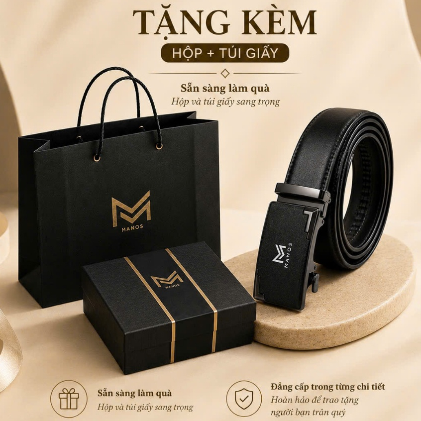 Thắt Lưng Nam Khoá Tự Động MANOS Quà Tặng Fullbox nn-manos