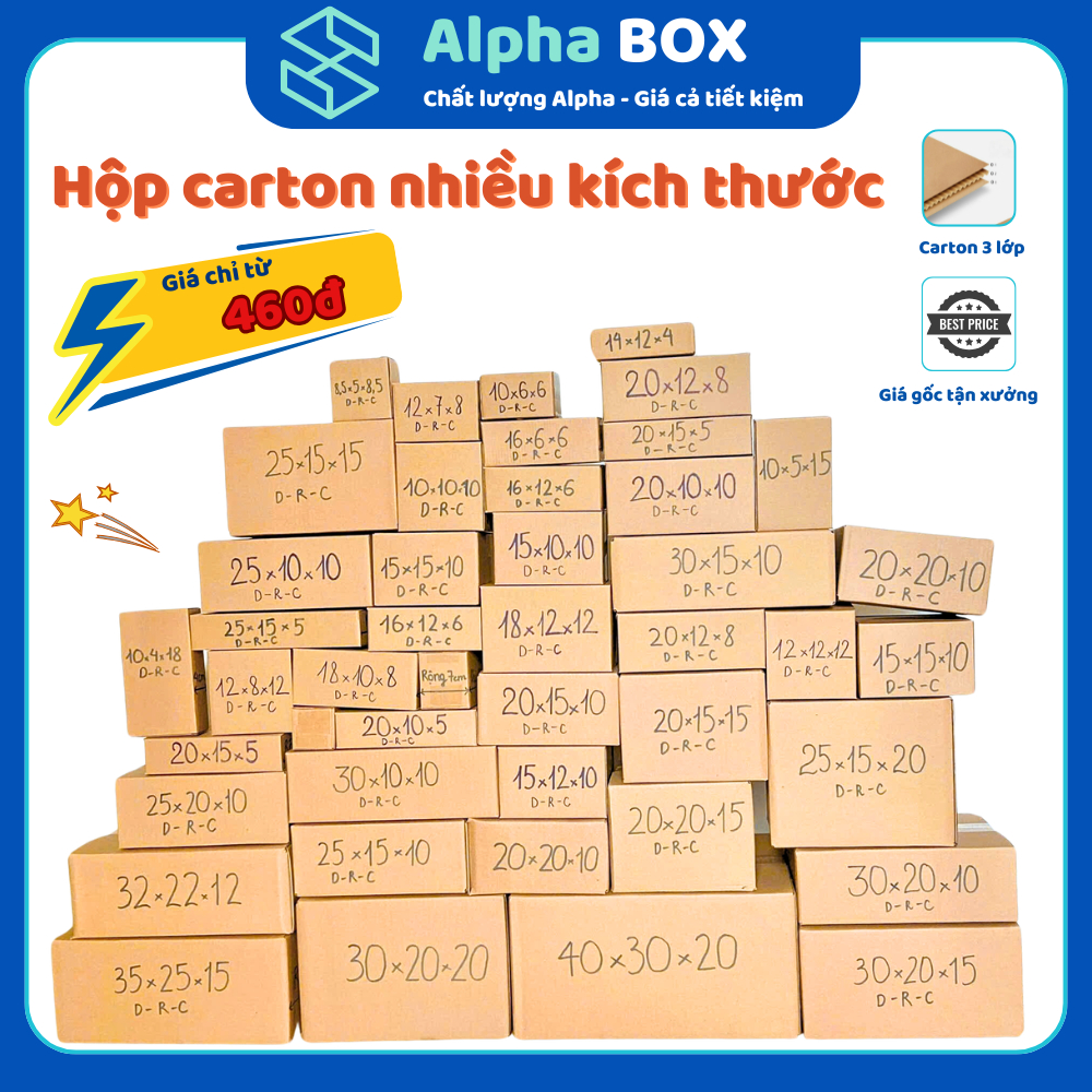 [COMBO 10] Hộp Carton đóng hàng NHIỀU KÍCH THƯỚC đóng gói cứng cáp giá gốc tại xưởng - ALPHA BOX