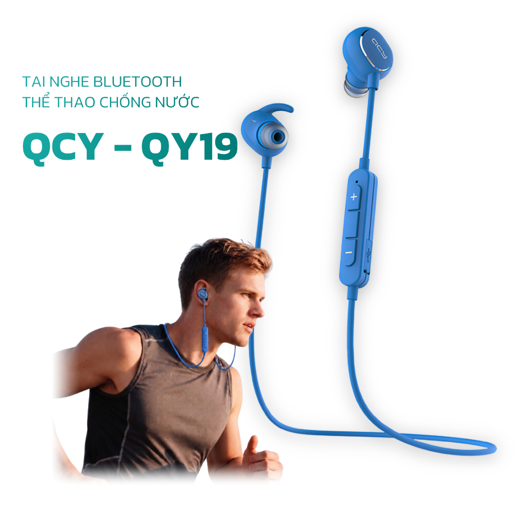 Tai nghe bluetooth thể thao QCY QY19 đeo cổ chống nước IPX4 pin dài tích hợp micro thiết kế gọn nhẹ