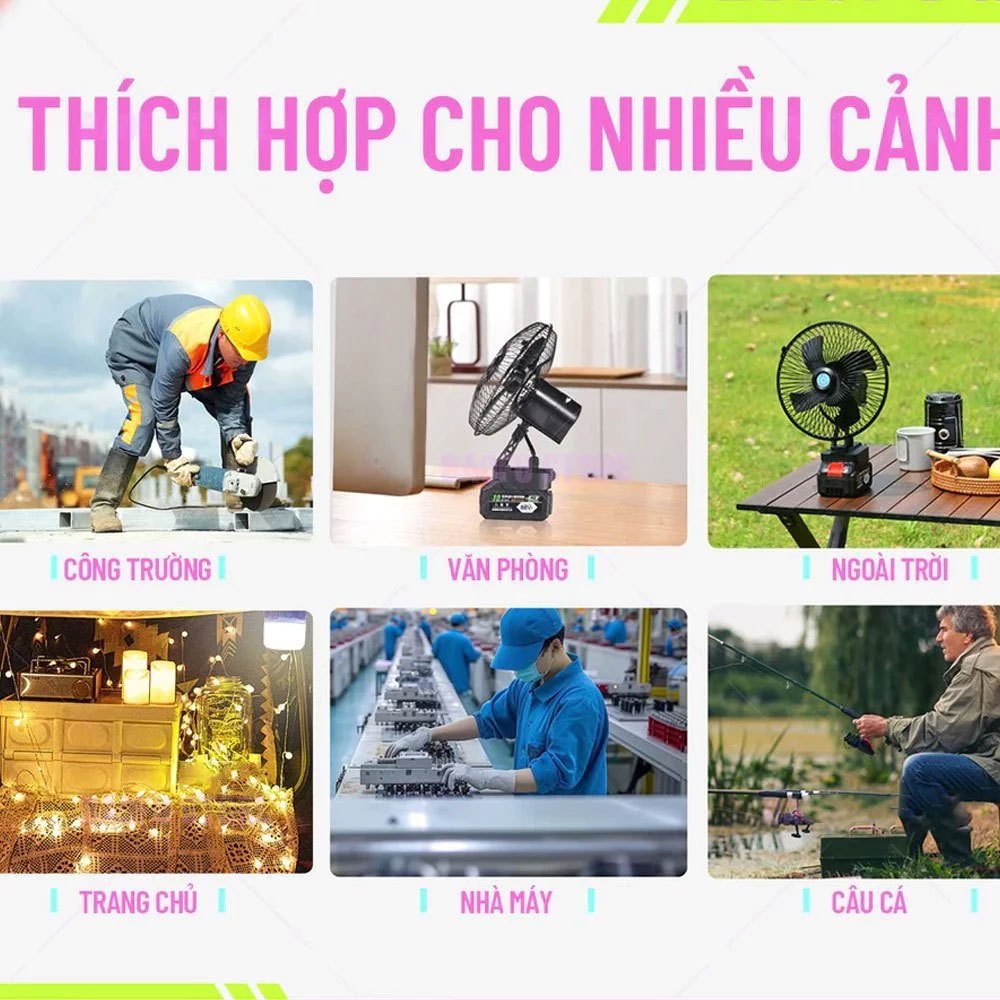 Quạt Tích Điện Xoay 90 Độ,Pin 10cell,20Cell, 30 cell Sử Dụng Chân Pin Phổ Thông, 2 Mức Gió, Kích Thước 8 Inch