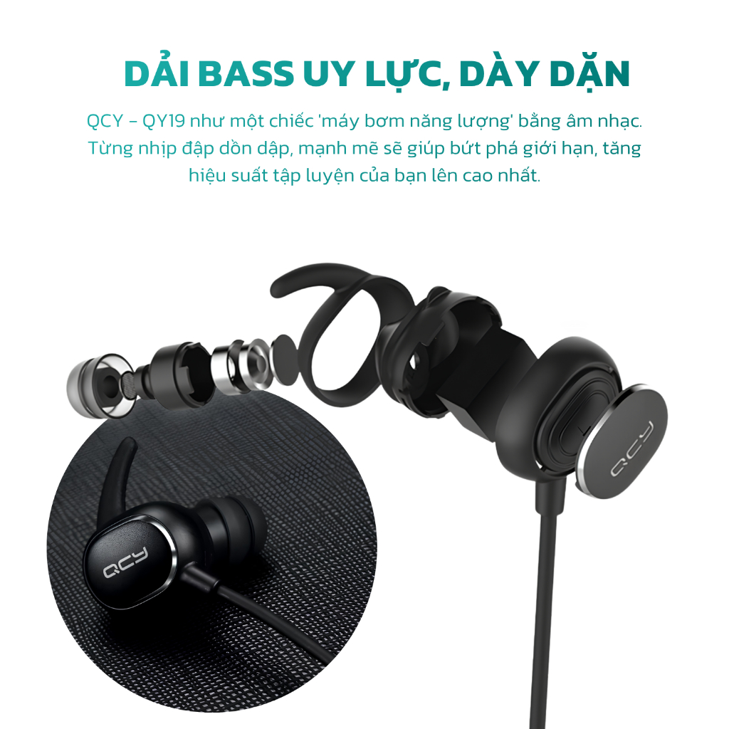 Tai nghe bluetooth thể thao QCY QY19 đeo cổ chống nước IPX4 pin dài tích hợp micro thiết kế gọn nhẹ